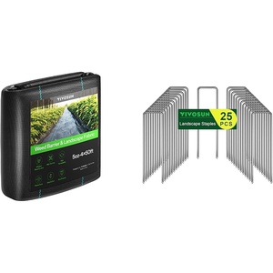 image:imageVIVOSUN 4ftx50ft 5oz DoubleLayered Weed Control Mat and 6 Inch 25Pack Landscape Staples Galvanized Steel Garden Stakes 11 Gauge UShaped Pins for Weed Barrier Fabric Soaker Hose Holding Fence