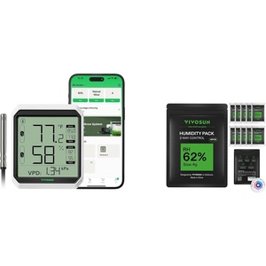 image:imageVIVOSUN AeroLab THB1S Wireless Bluetooth Hygrometer Thermometer Indoor and 62 RH TwoWay Humidity Control Packs Size 4 g 10 Packs for Storing 12 oz Moisture Balancer with RH Indicator Card for Fo