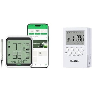 image:imageVIVOSUN AeroLab THB1S Wireless Bluetooth Hygrometer Thermometer Indoor and 7 Day Programmable Digital Timer with Dual Outlet 20 OnOff UL Listed Heavy Duty Plugin Outlet Timer with Countdown Setting