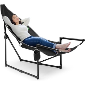 image:imageVIVOSUN Chaise Lounge 2in1 Reclining Chair with FootrestArmrests Cup Holder Storage Pocket and Carry Bag Support 300 lb for Camping Beach Poolside and Patio Black