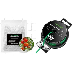 image:imageVIVOSUN HeavyDuty Polyester Plant Trellis Netting 5 x 15ft and 64 Feet Twist Tie Roll Spool Dispenser wCutter Secure Garden Plant for Plant Support Indoor Outdoor Gardening Cable Management Home