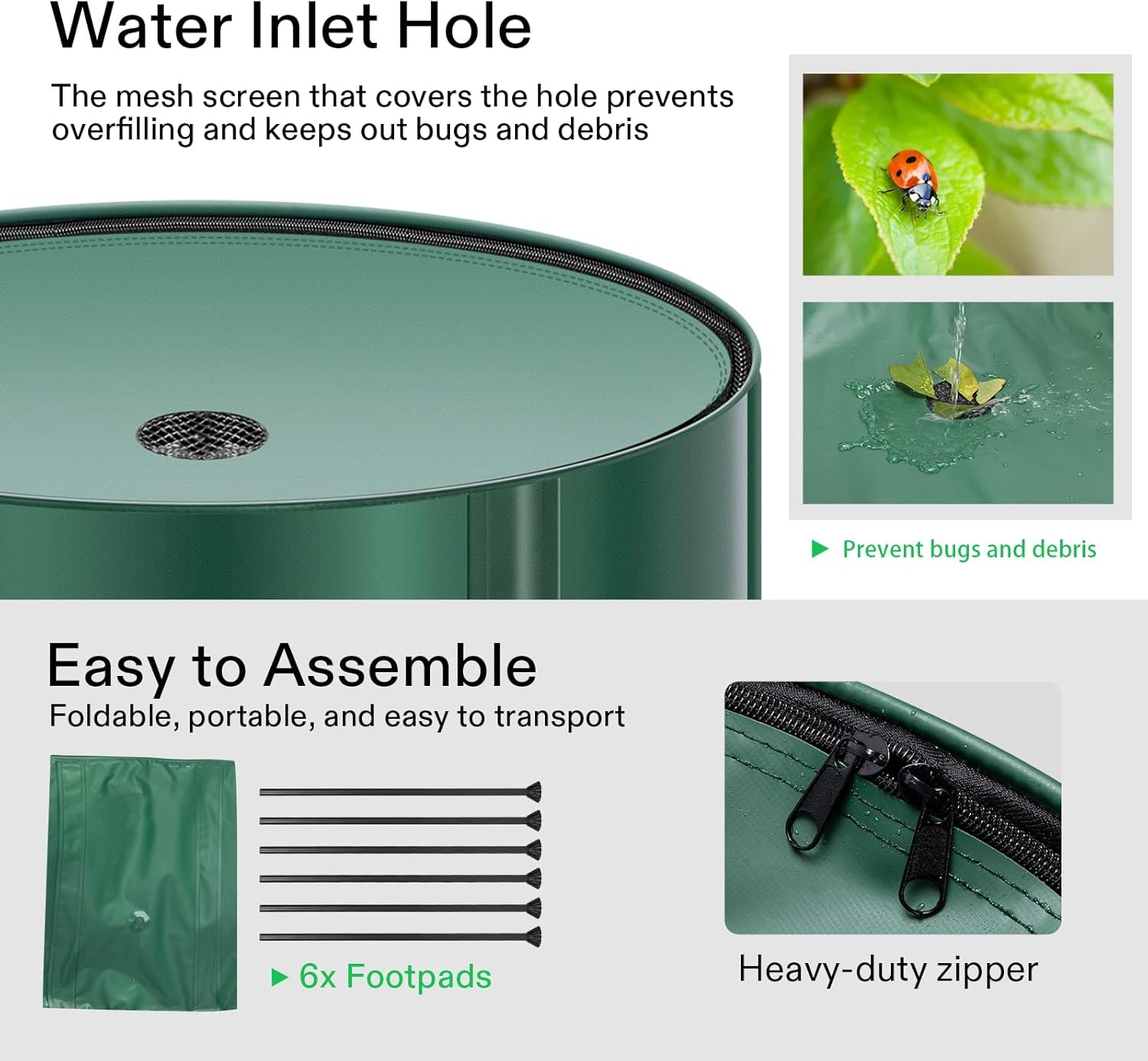 image:imageVIVOSUN Collapsible Rain Barrel 53 Gallon with 1000D Oxford Cloth Portable Rain Collection System Water Barrel Collector wFilter Spigot Green