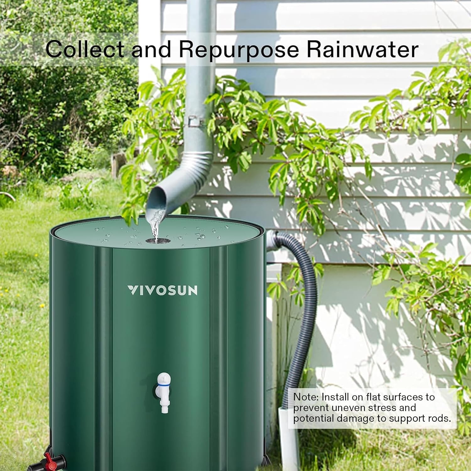 image:imageVIVOSUN Collapsible Rain Barrel 53 Gallon with 1000D Oxford Cloth Portable Rain Collection System Water Barrel Collector wFilter Spigot Green