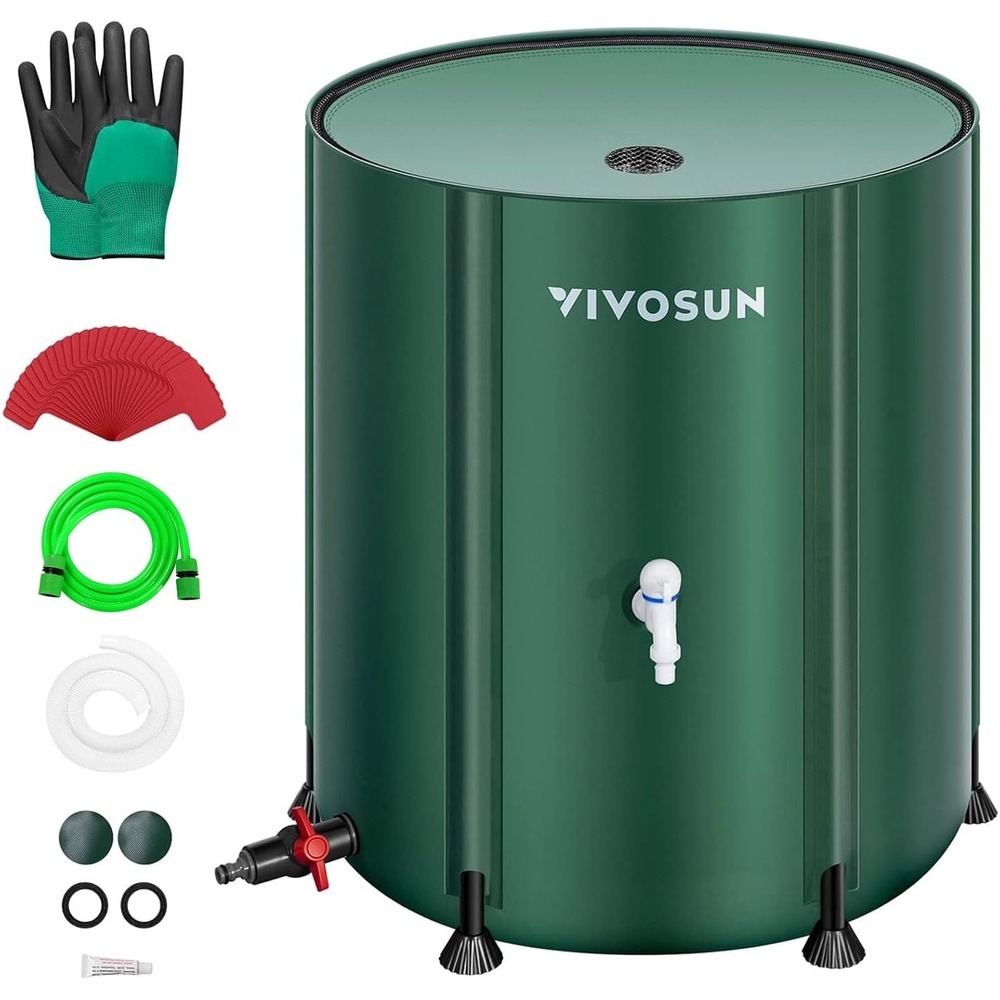 image:imageVIVOSUN Collapsible Rain Barrel 53 Gallon with 1000D Oxford Cloth Portable Rain Collection System Water Barrel Collector wFilter Spigot Green
