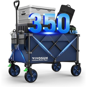 image:imageVIVOSUN Collapsible Folding Wagon 350 lb LoadBearing Outdoor Utility Cart with Silent Universal Wheels Cup Holders ampSide Pockets Adjustable Handle for Camping Garden Sports Picnic ShoppingBlue