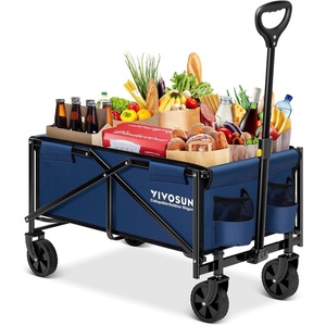 image:imageVIVOSUN Collapsible Folding Wagon Outdoor Utility with AllTerrain Wheels Adjustable Handle Cup Holders amp Side Pockets for Camping Shopping Garden 210Lbs Capacity BlueBlue